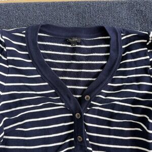 Talbots Sweater Dress Womens M Blue Striped Knit V Neck Button Long Sleeve